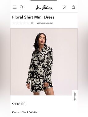 NWT Sam Edelman Black and White Floral Shirt Dress